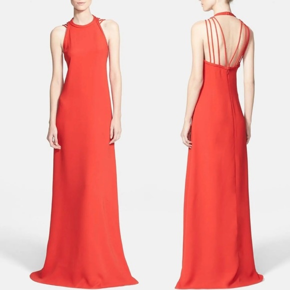 Diane von Furstenberg Sophia Dress Size 6 Silk Halter Gown Poppy Red Strappy - Picture 1 of 16